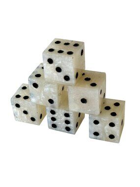 Resin Dice Set 6pcs - Classic Black & Pearl - Handmade Replacement Dice Games